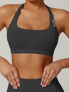 Women's Soft Seamless Sports Bra with Letter Pattern, Slim-Fitting Fitness Tank Top for Gym, Running and Daily Wear, Suitable for All Seasons