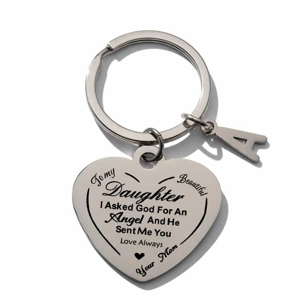 Stainless Steel Daughter Keychain, Engraved "To My Daughter" Lettering, Sentimental New Year Gift, Lettered, Commemorative, Elegant, Metallic