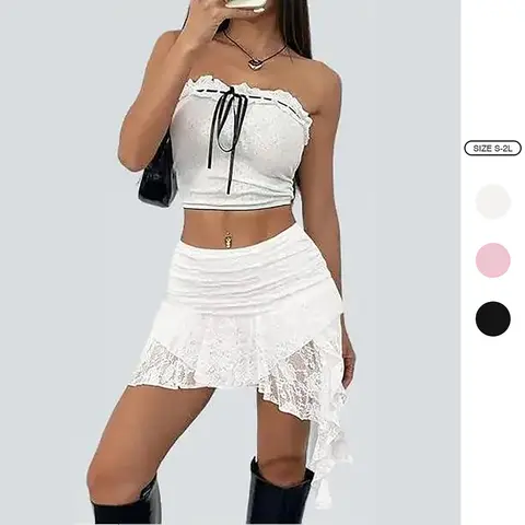 Imily Bela Y2K Fairy Core Skirt Low Rise Mini Lace Pleated Ruffle Asymmetrical Half Slip for Any Occasion Soft Breathable Layered Ruffle Design