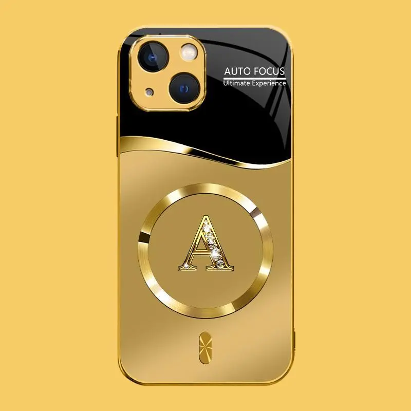 High-End MagSafe Smartphone Casing for iPhone 14 Plus - 26 Letter Options, Printed (Non-3D) Pattern - Compatible with Handheld Cellphone Devices YM99