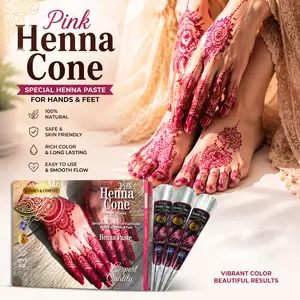 Natural Henna Tattoo Cone | Pink Body Art Paste | Color Develops in 24-48hrs | DIY Temporary Tattoo Freckles | Hands Feet Body | 7-15 Day Stain | No PPD No Chemical Dye