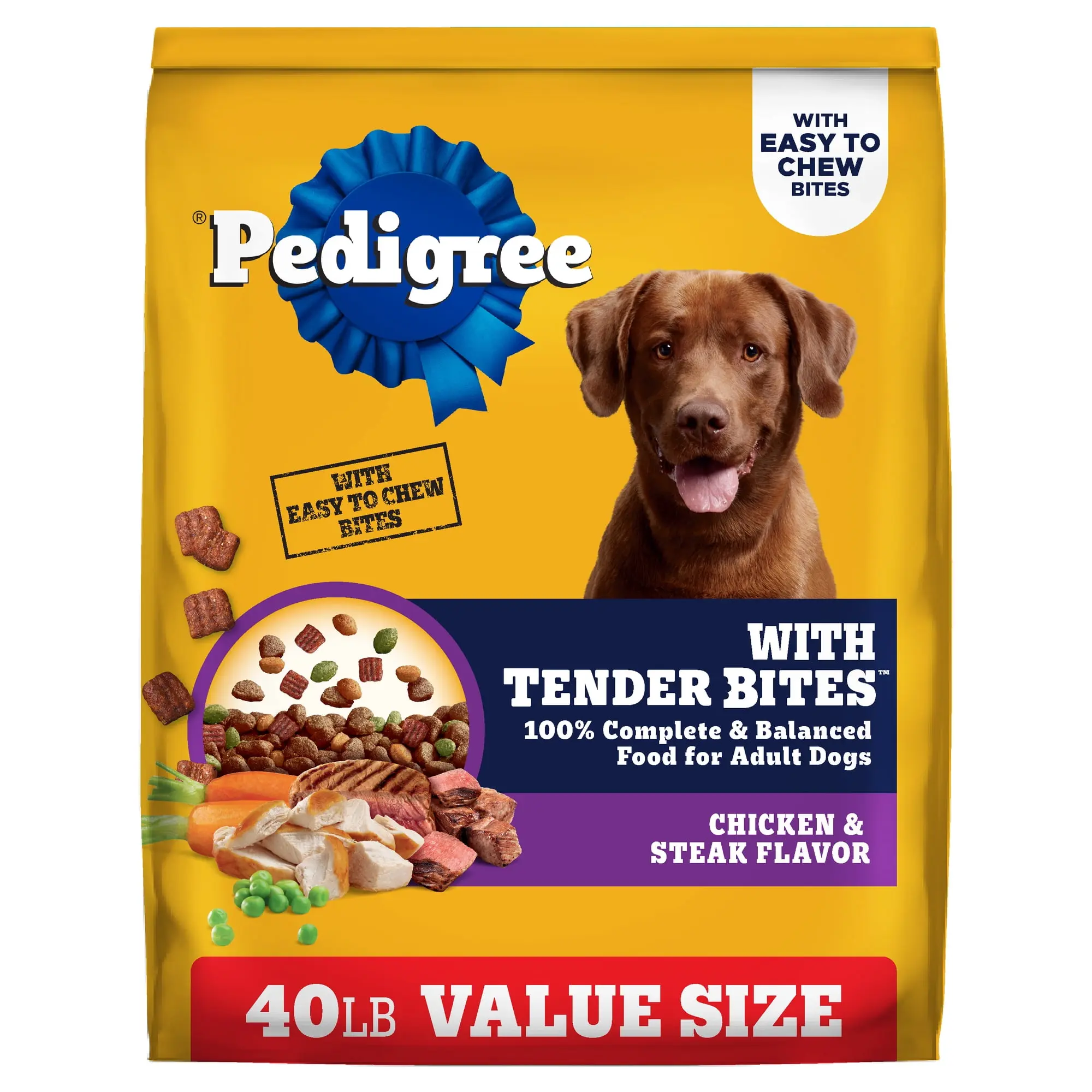 Pedigree Tender Bites Complete Nutrition Adult Chicken & Steak Flavor Dry Dog Food 40 lb Bag
