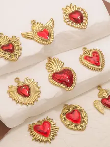 3-Piece Stainless Steel Heart Pendant Set, DIY Jewelry Making Supplies, Metal Necklace & Earring Charms Wholesale