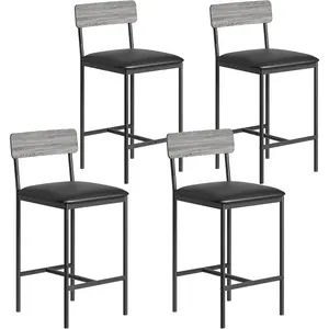 Garvee 25" Bar Stools Set of 4 – Counter Height Bar Chairs with Back, Upholstered Dining Chairs with Padded Seat and Thick Cushion, Ideal Barstools for Kitchen Island, Apartment Counter, or Dining Room Bar, Grey