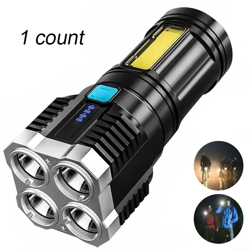 Portable USB Rechargeable LED Flashlight, Ultra-Bright Handheld Torch with 4 Adjustable Modes, Side COB Light, Long-Lasting Outdoor Adventure, High Lumen Rechargeable, Four Mode Flashlights