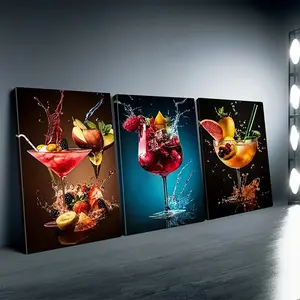 2D canvas, framed 2D canvas, 3-piece set, fruit and drink canvas paintings. Home decoration for bedroom, living room, and dining room, ready to hang and use, 2D canvas
