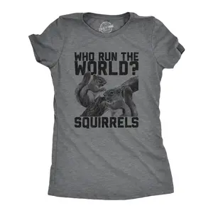 Womens Who Run The World Squirrels T Shirt Funny Song Lyric Girls Graphic Novelty Tee Funny Womens T Shirts Cute Vintage Fashion Casual Ladies T-Shirt Gift Animal Tops for Women Funny Music Top Women's Novelty Dark Grey