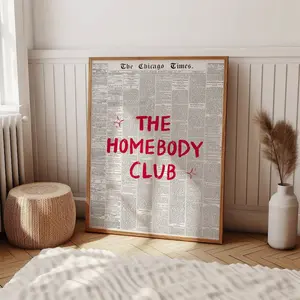 The Homebody Club Newspaper Print, Trendy Retro Newspaper Print, Retro Typography Poster, Girly Wall Art, Apartment Aesthetic Print