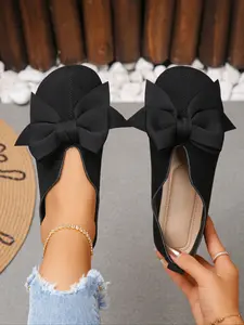 Women's Casual Comfortable Fashion Flat Shoes, Round Toe Bow Decor Shoes, Perfect for Dresses and Pants, Versatile for Various Occasions, Rubber