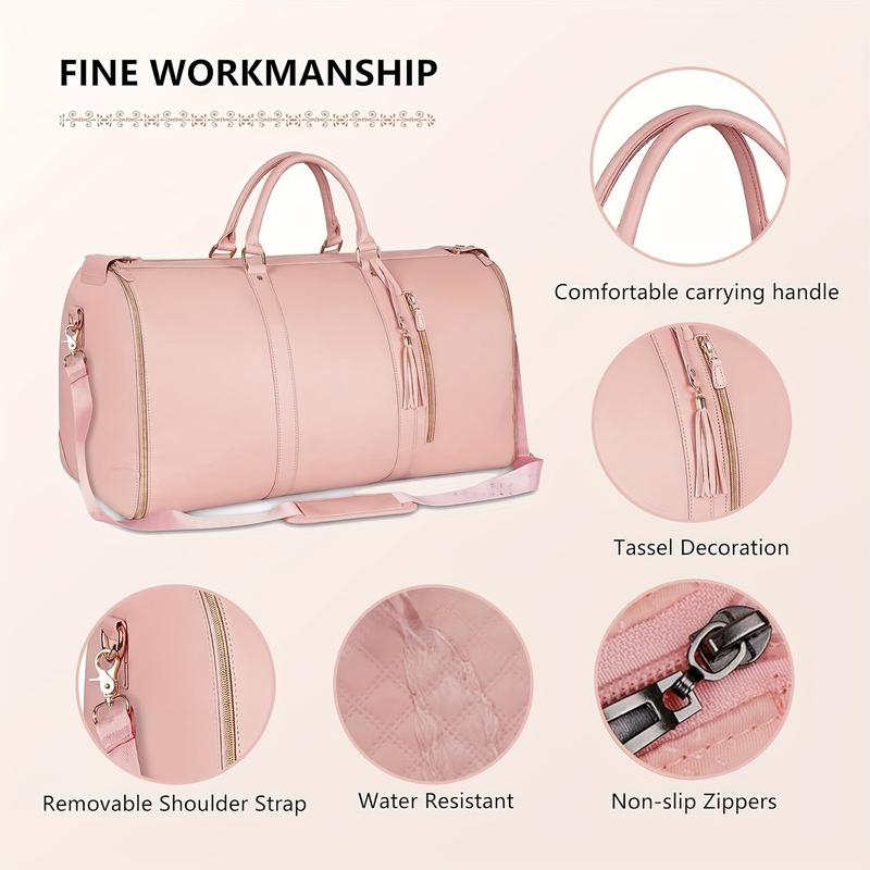 Garment Travel Duffle Bag Large 2-in-1 Convertible Carry-on Luggage for Men & Women with Hanging Suits Dresses & Clothes Shoe Compartment Weekender Tote Combo Duffel Brown Leatherette