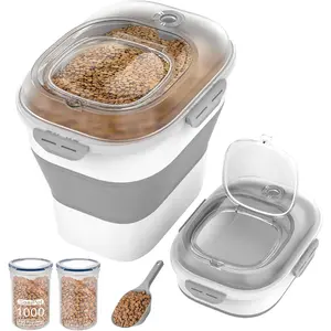 30-35 Lbs Airtight   Storage Container,Collapsible   Container with Airtight Lid,Wheels, Date Track,Large  Storage Container for Rice,Flour,  Scoop,2PCS Containers