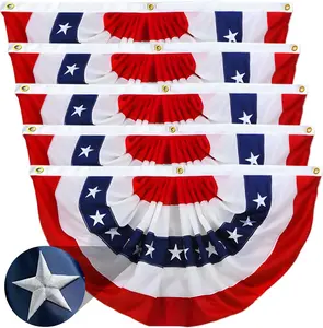 2x4 Ft Americana Pleated Fan Bunting Flags Set of 5, Embroidered Stars American Flag Fan Banner, Red White Blue Patriotic Decor for 4th of July, Independence Day, Memorial Day, Veterans Day, Indoor Outdoor，250th Anniversary Party Supplies