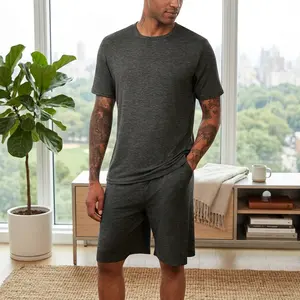 Men's Summer Pajama Sets - Short Sleeve T-Shirt and 2-Piece Shorts Lounge Sleepwear Comfortable Breathable Cotton PJs for Home Relaxation Vacation Nightwear Lightweight Casual Wear