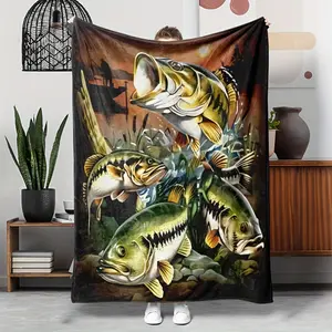 Soft and comfortable fish-patterned flannel blanket - the perfect choice for fishing enthusiasts, suitable for naps, sofas, camping and traveling