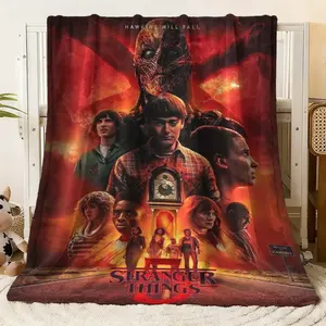 Stranger Things Inspired Flannel Blanket - "Hawkins Will Fall" Graphic Throw, Soft Cozy Blanket for Bedroom & Living Room, Ideal for Series Enthusiasts, Warm Lightweight Blanket for All Seasons