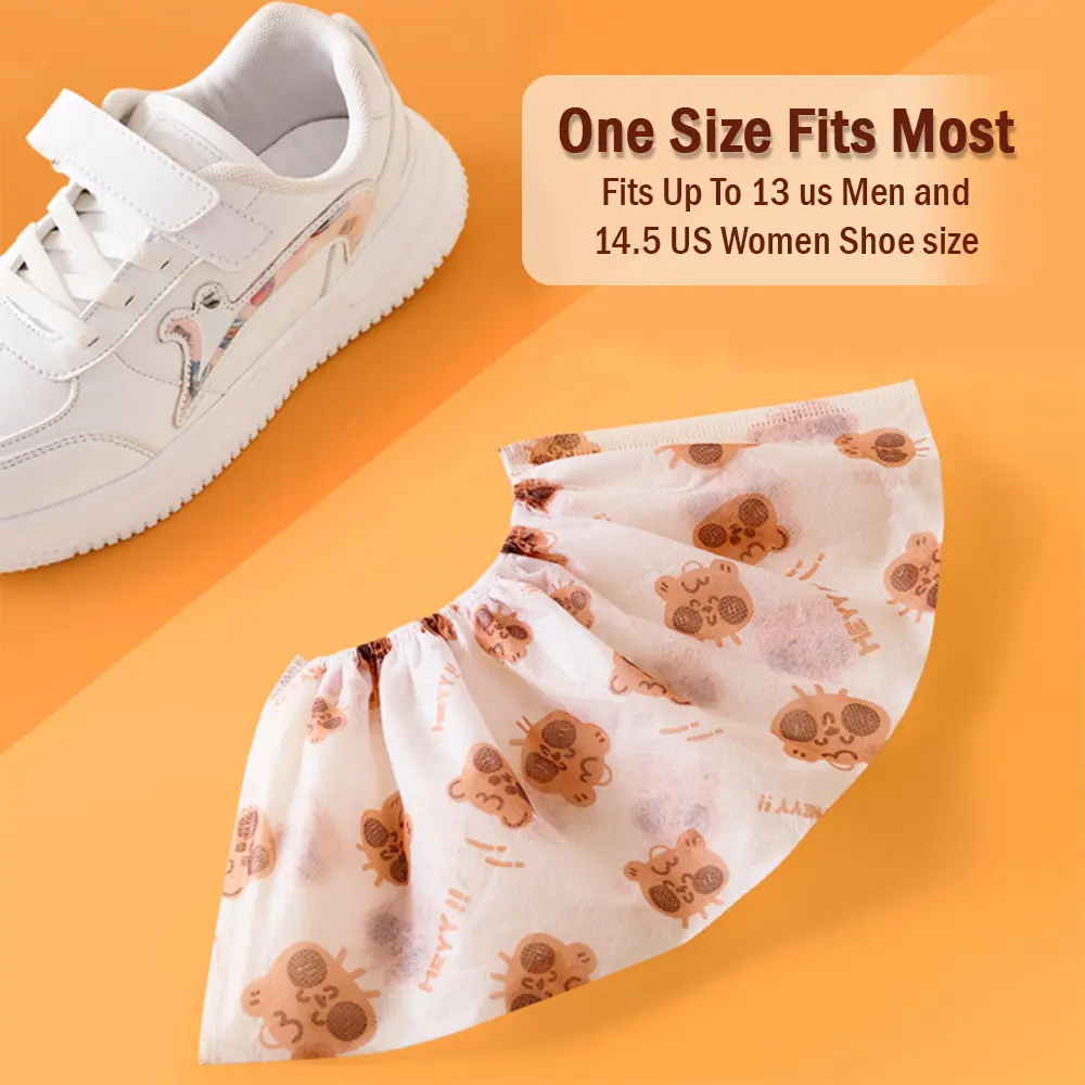 50 counts Disposable Thickened Cartoon Shoe Covers,Home Indoor Non-slip Anti-dirty Foot Cover, Breathable Foot Covers for Shoes Water Proof White