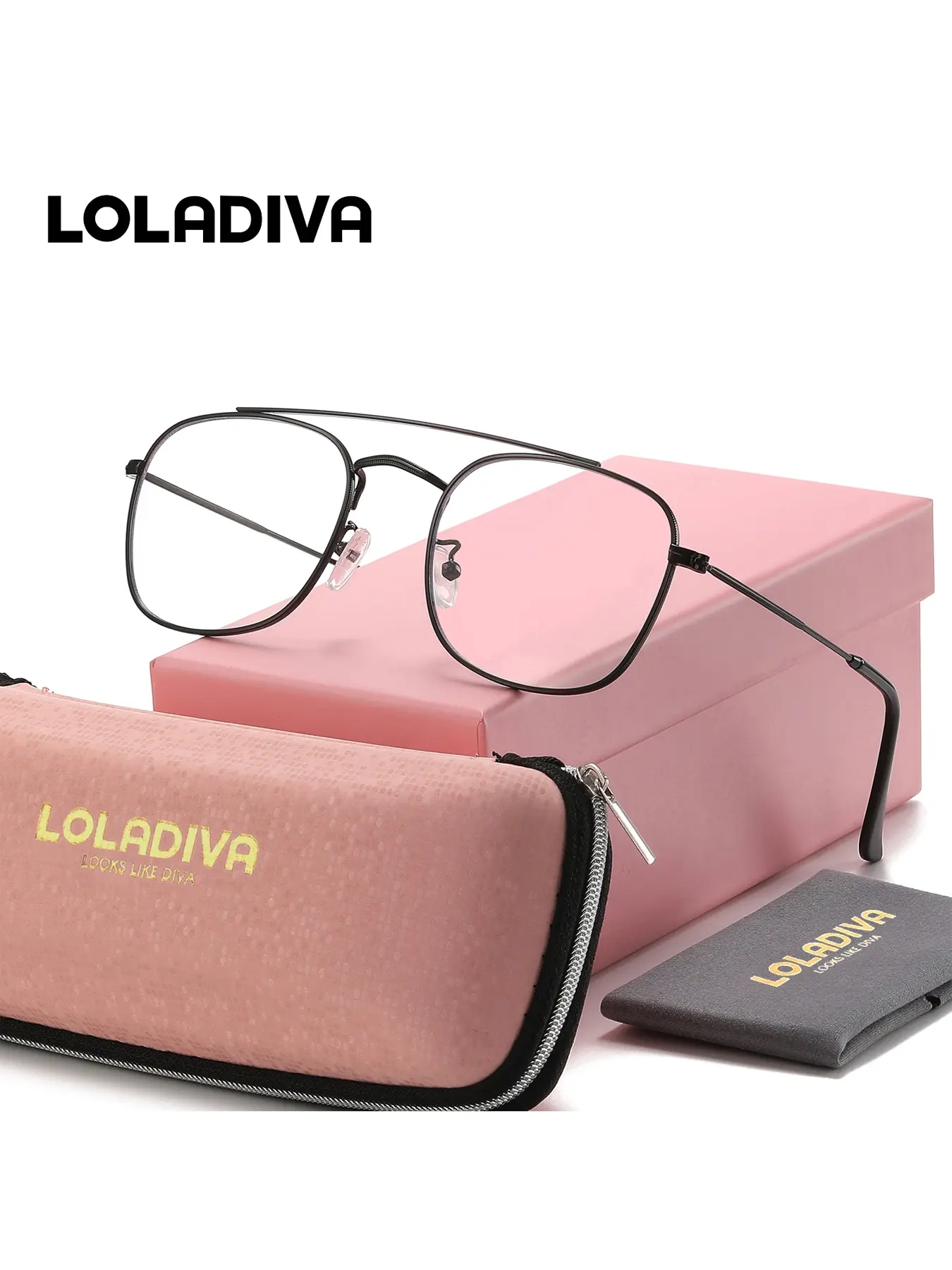 LOLADIVA Unisex Understated Quality Full Frame Plano Glasses Simple Design Square Frame Plano Glasses