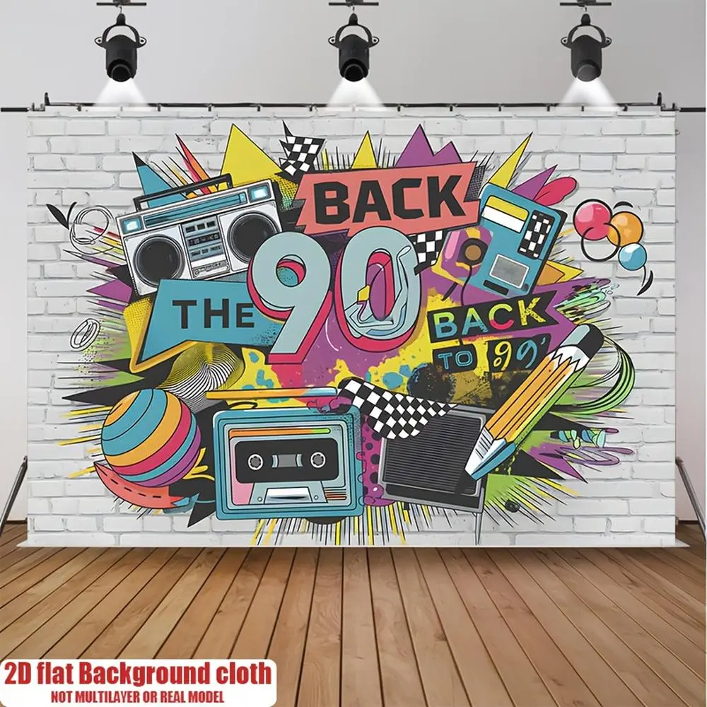 1PC Reusable Polyester 90s Retro 2D Flat Backdrop Banner - Photography Decor Cloth for Birthday Parties, Home & Festive Supplies