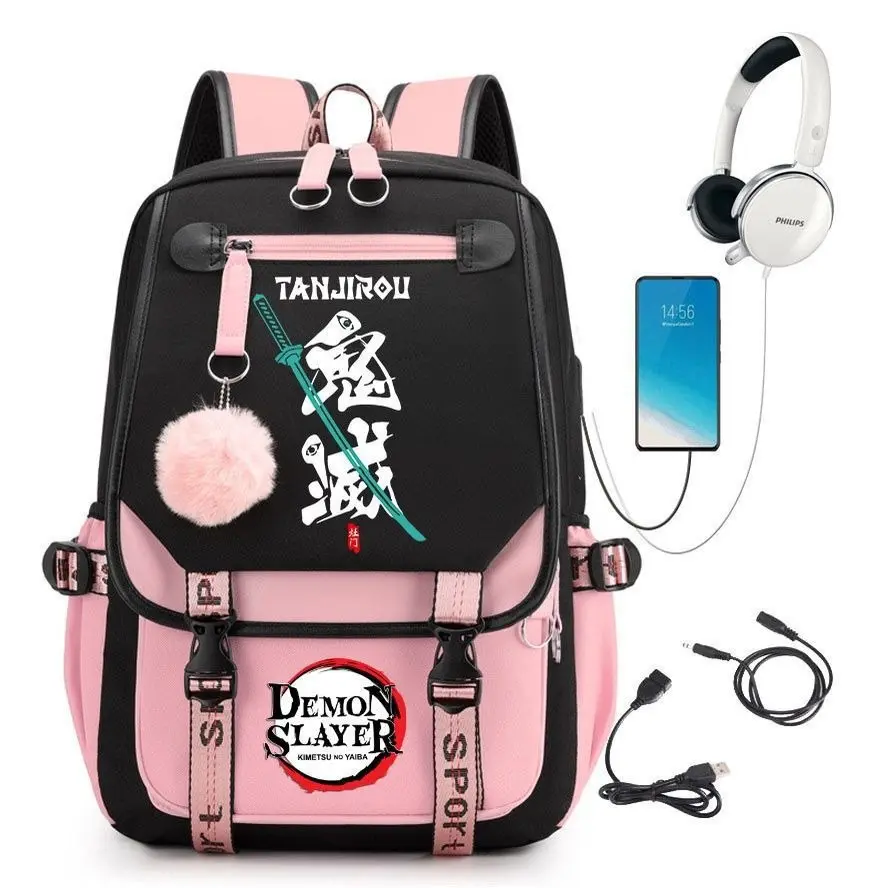 Demon Slayer Anime-Themed Unisex Backpack - Student Rucksack Featuring Tanjiro and Nezuko Kamado