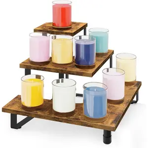 3 Tier Wooden Retail Display Shelves, Portable Display Rack for Retail Counter Top Craft Shows Tradeshows, 3 Step Corner Tiered Table Display Tower Stand for Cupcake  Display