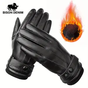 BISON DENIM Men's Genuine Sheepskin Leather Gloves - Windproof, Warm & Touchscreen Compatible for Autumn/Winter - For Men - Suitable for Cycling, Driving & Outdoor Sports - Stylish Full Finger Design - Ideal Gift for Him men gift idea patella  bands belt