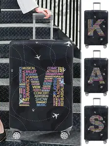 Letter Pattern Luggage Cover, Stretch Luggage Protector, Baggage Dust Case Cover, Travel Organizer for 18-32 Inch Suitcase, Travel Essentials