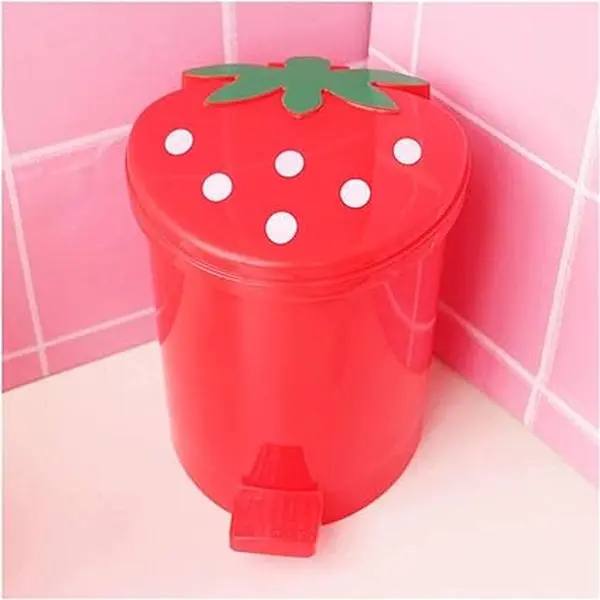 Strawberry Trash Can,Cute Bathroom Red Trash Can Mini Kawaii Strawberry Bathroom Decor,Bedroom Garbage Can with Lid Plastic Cute Trash Can for Bedroom,Home,Car