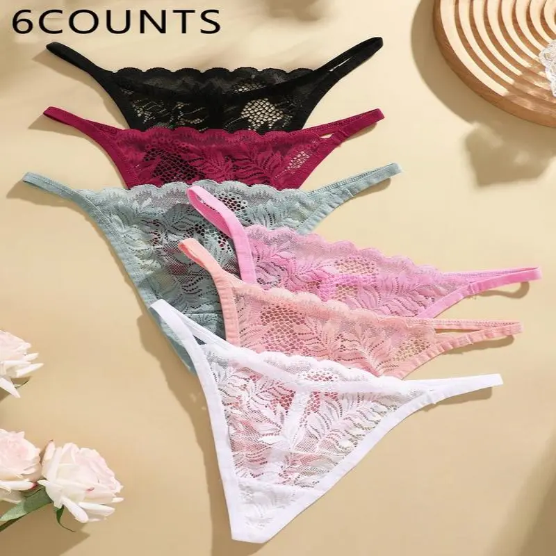 Women's Scallop Lace Trim Thong Panties - Sexy, Soft Breathable Knicker, Comfy Fashion Underwear, Sheer All-Season Multicolor Lingerie for Lady