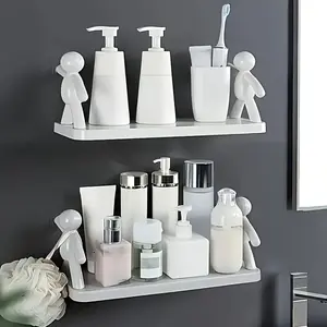 20242pcs Cute White Wall-Mounted Storage Shelves - Perfect for Bathroom and Kitchen Organization, Makeup Storage, Bedroom Decor2025