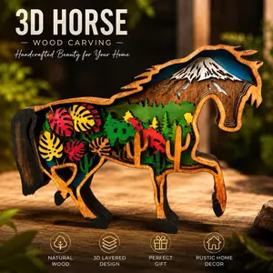 3D Horse Wood Carving Animals Home Decorative