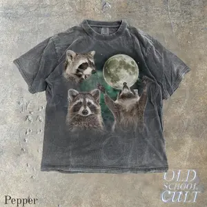 Comfort Colors Three Raccoons Retro Graphic T-shirts, Vintage Raccoon Moon Tshirt, Raccoon Lovers, Funny Raccon Tee, Oversized Washed Tee