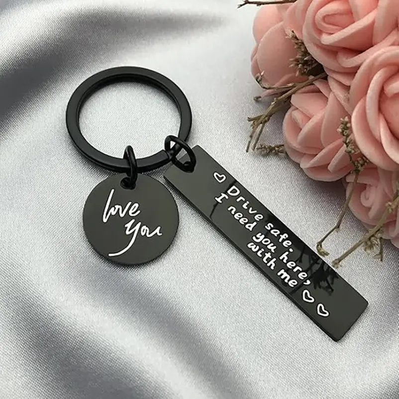Stainless Steel Lettering Keychain Jewelry - Engraved "ILoveYouINeedYouHereWithMe" Round Charm Car Key Chain, Unique Gift for Boyfriend’s Birthday, Christmas, Key Chain Jewelry, Car Key Chains