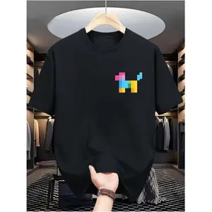 Men's pixel dog design, digital print, summer fashion Graphic T-Shirt - Short Sleeve Crew Neck Regular Fit Casual Wear | Soft & Breathable Fabric, Durable Print, Everyday Comfort, Machine Washable, streetwear, hip-hop, casual modern clothing store, indoor