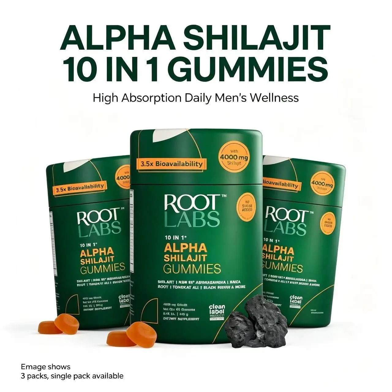 【3 pack】 Root Labs Alpha 10-in-1 Shilajit Gummies 4000 mg | Holiday Gift-Ready | Energy, Stamina & Focus | Zero Sugar | KSM-66 Ashwagandha, Tongkat Ali, Maca | Vegan | 60 Count