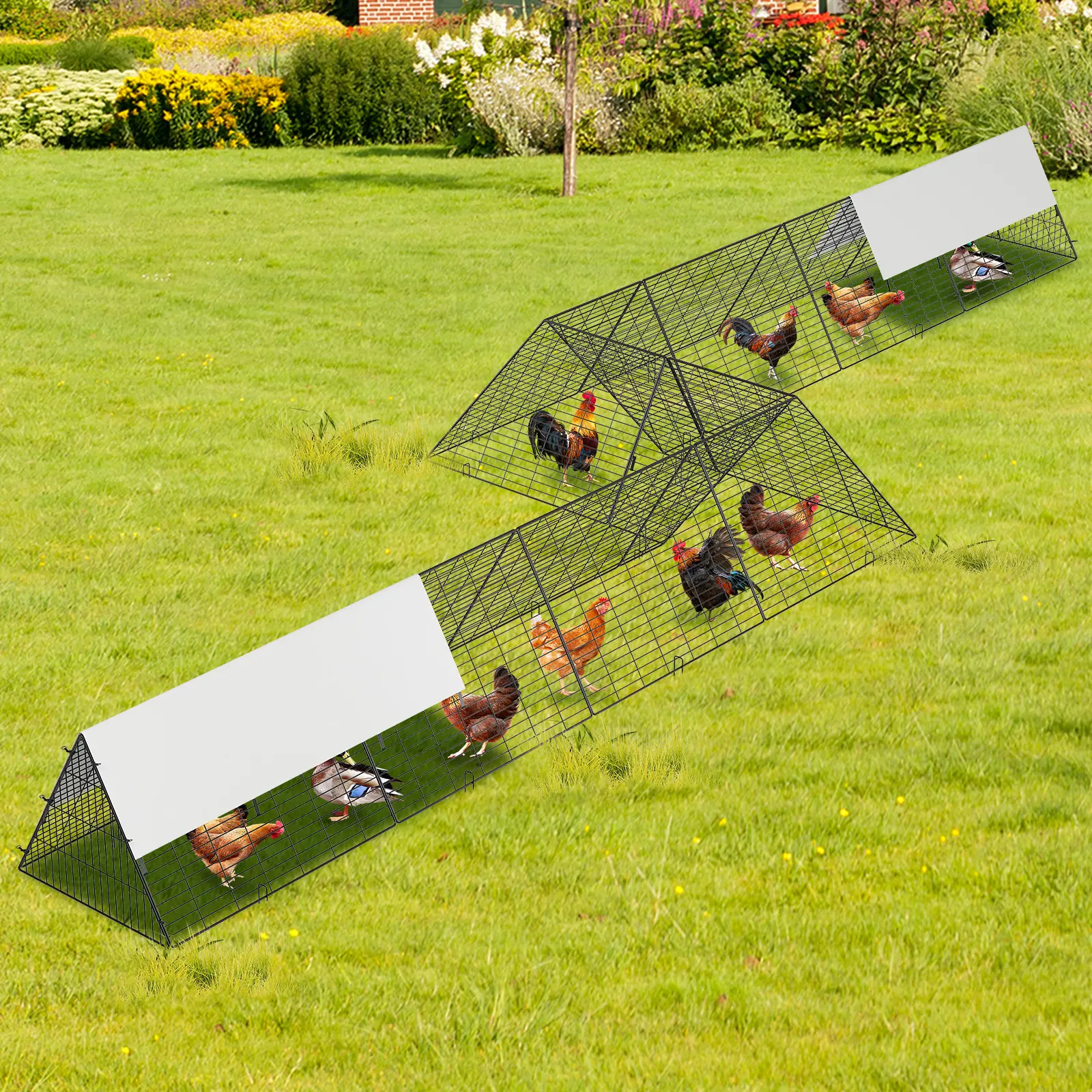 🐓 Chicken Tunnel for Backyard - Metal Chicken Run with Waterproof Cover & Corner Frames, Easy Setup Portable Poultry Run for Hens, Ducks & Rabbits, Protects Garden While Free-Ranging