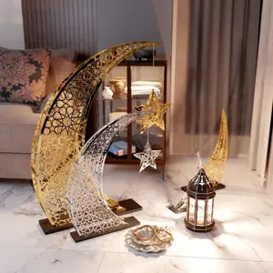 Rising Crescent Moon & Star Ramadan Decor - Metal Islamic Home Decoration
