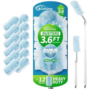 Heavy Duty 3.6 ft Extended Handle Dusting Kit-Multi-Surface Cleaning for Home, Office, Furniture, Ceiling Fan - Powerful Dust Removal - Feather Dusters (1 Duster + 12 Refills)