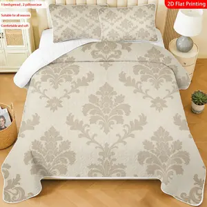3pcs, 2D flat print Vintage Damask bed cover set, Classic Floral Pattern, multiple sizes available, bedding set, festive decorative bedding, ideal for bedroom décor(1 bedspread , 2 pillowcase)