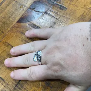 Silver plated Moonstone ring vintage adjustable size ring, nickel-free wear allergy free, adjustable butterfly thumb jewelry, Bohemian holiday theme, synthetic stone, silver plating, women's everyday wear and gift fashion accessories