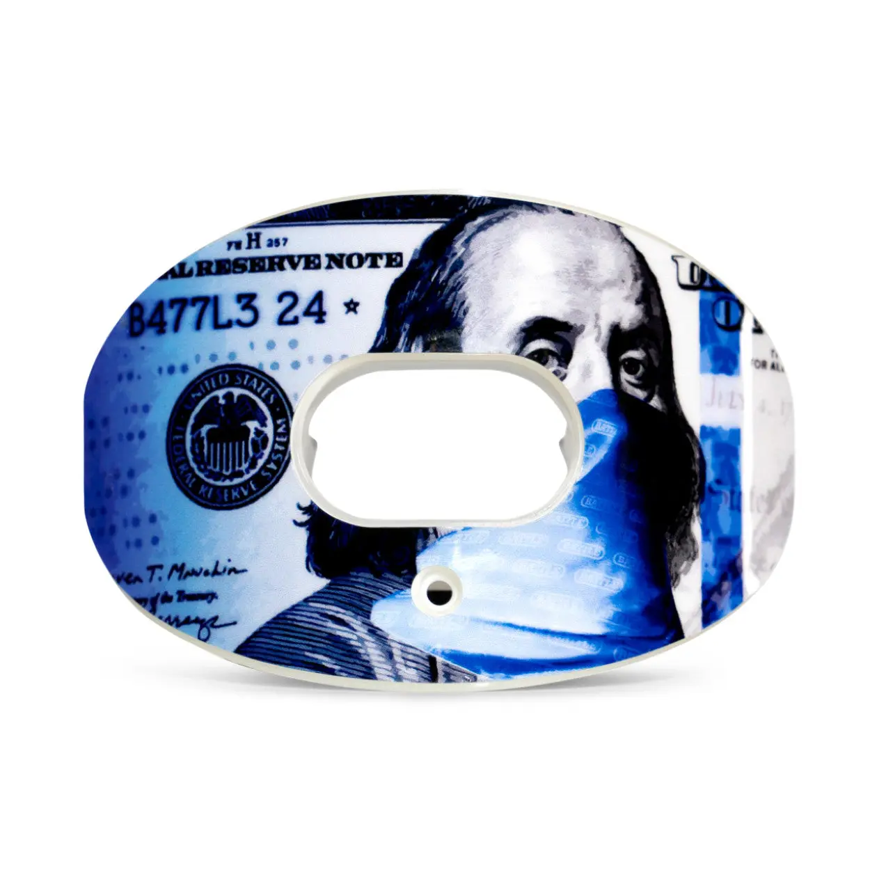 American Football Mouth Guard, Blue Clean Stripes, Braces-Friendly No Boil Mouthguard with Oxygen Airflow, Braces Mouthguard, Patented