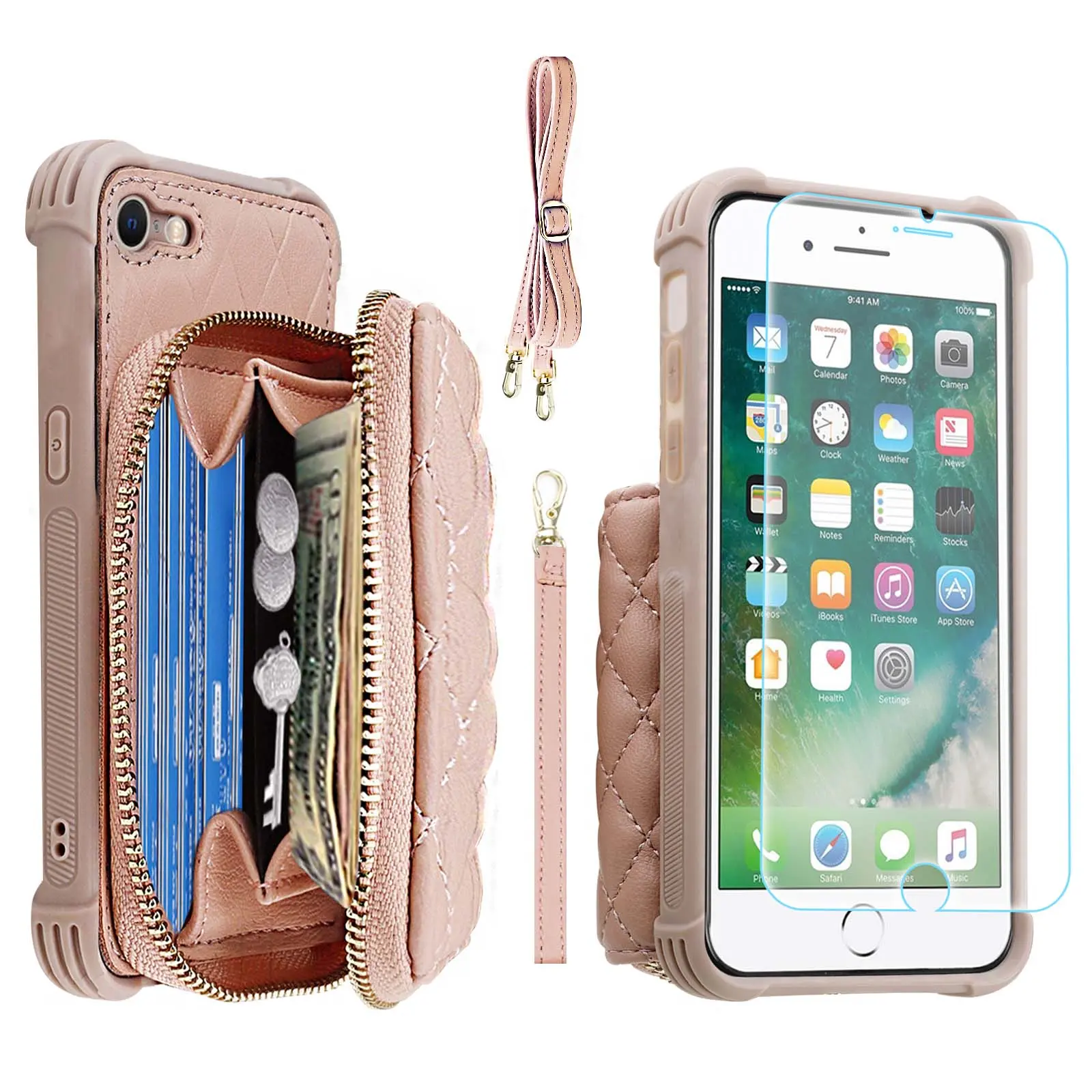 MONASAY Zipper Wallet Case Fit for iPhone SE 3/SE 2/8/7 X/XS XR