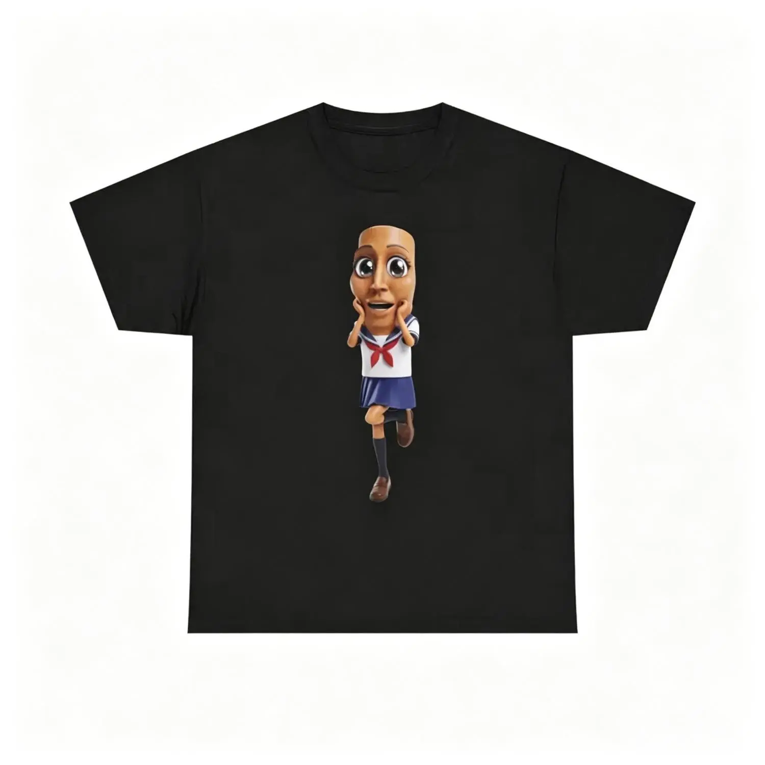 Anime Girl T-Shirt Featuring Tung Tung Tung Sahur Brainrot Meme Unisex 180G Cotton Tee