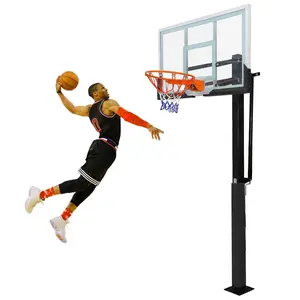 55" In-Ground Basketball Hoop with Tempered Glass Backboard, Height Adjustable (8-10ft) Outdoor Basketball System for Driveway & Backyard, Pro-Grade Shatterproof Goal with Foam Padding, Stable In-Ground Mount, Heavy Duty All-Weather, 55 Inch