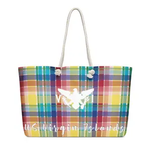 Virgin Islands Madras Weekender Tote — Oversized Beach Bag with Rope Handles