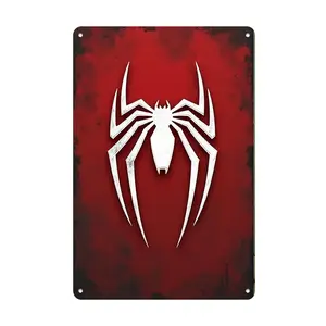 1pc Spider-Man Far From Home Vibrant Red Tin Painting - Iconic Logo Artwork Metal Tin Sign - Rustic Iron Wall Art for Home, Office, Cafe, Bar, and Garage Decor - Easy to Hang, Versatile for Holiday and Seasonal Decorations