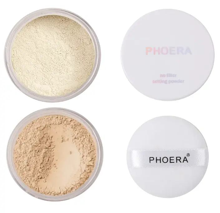 2 Pcs PHOERA Setting Powder, Lightweight Control Oil Brighten Skin Color Blemish Face Setting Full Coverage Loose Powder。 (01# Translucent & 02# Cool Beige)