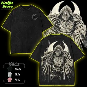 Moon Knight Menswear Short-Sleeve Round Neck Simple Tee, Men's Moon Knight Graphic T-Shirt, Casual Heavyweight Retro Cotton Top, Straight Regular Fit Seamless Apparel, Floral & Epic Panther Prints, Christmas Gift for Movie Fans