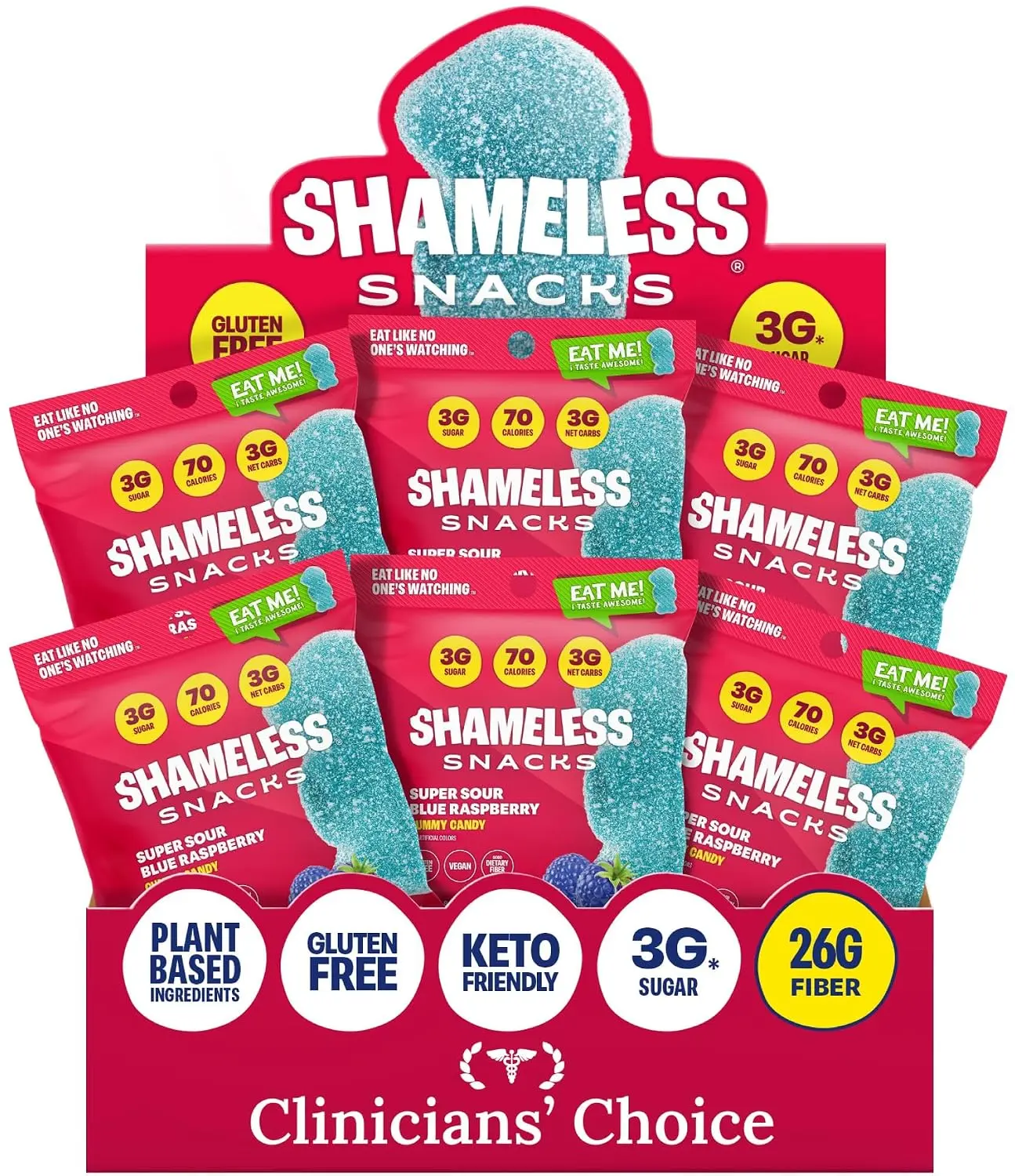 Shameless Snacks Super Sour Blue Raspberry Gummy Candy, Vegan Gluten Free Keto Friendly Fruit Snacks with 3g Sugar, Chewy Sour Gummies for Kids & Adults