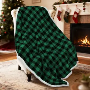 Catalonia Buffalo Plaid Green Fleece Throw Blanket, Reversible Soft Fuzzy Comfy Snuggly Throws for Couch, 50x60 inches