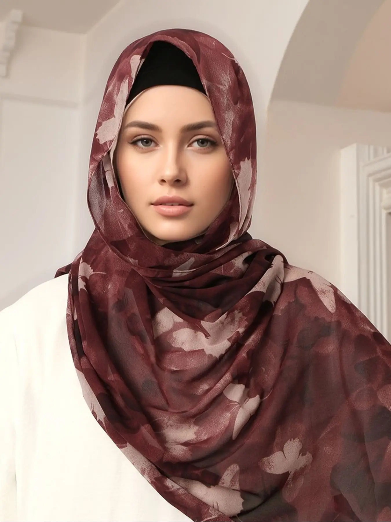 Women's Chiffon Sun Protection Scarf, Butterfly Print Long Shawl, Lightweight Spring Accessory, Soft Breathable Quick-Dry Jersey Hijab